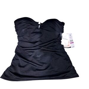 Tommy Bahama Black Shirred Bandeau Tankini Top XXS Pearly V Wire Shaping‎
